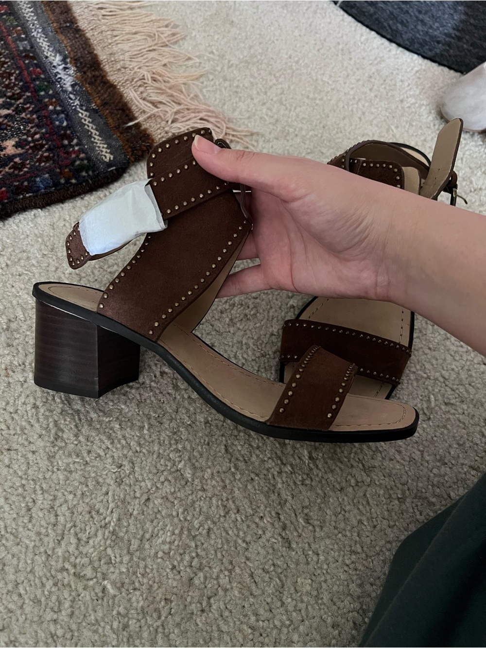 Banana Republic Brown Studded Suede Block Heel Sandals